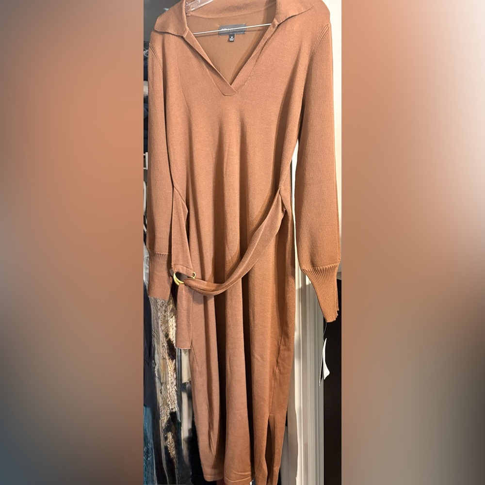 Donna Ricco Warm Brown Long Sleeve Dress